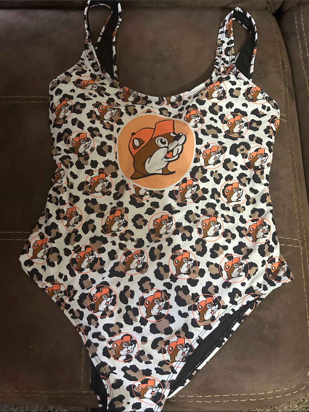 Adult One-Piece Swimsuit - White with Orange Buc-ee’s logo